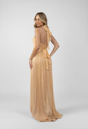 Long dress with braided bodice and side slit