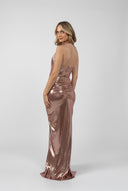 Long mermaid dress with ruffles and front slit