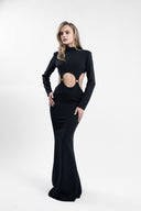 Long dress with cutouts and metal rings