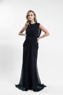 Rochie lunga plisata cu spate deschis
