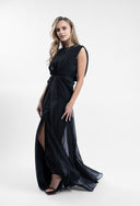 Rochie lunga plisata cu spate deschis