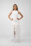Long dress with flowing ruffles