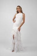 Long dress with flowing ruffles