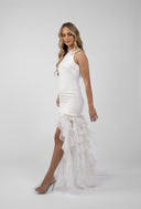 Long dress with flowing ruffles