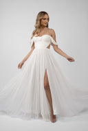 Long dress with scarves and detachable Swarovski crystals