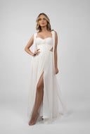 Long dress with scarves and detachable Swarovski crystals