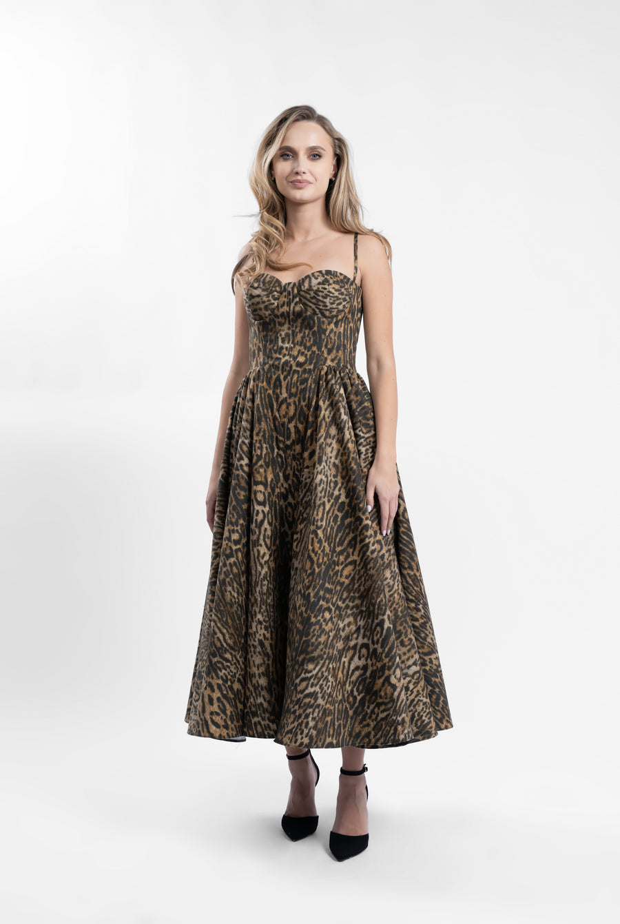 Midi dress with elongated corset