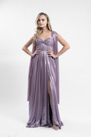 Rochie lunga cu bust fronsat si esarfe detasabile