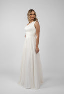Long asymmetric ivory dress