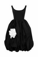 Black midi dress with white flower applique