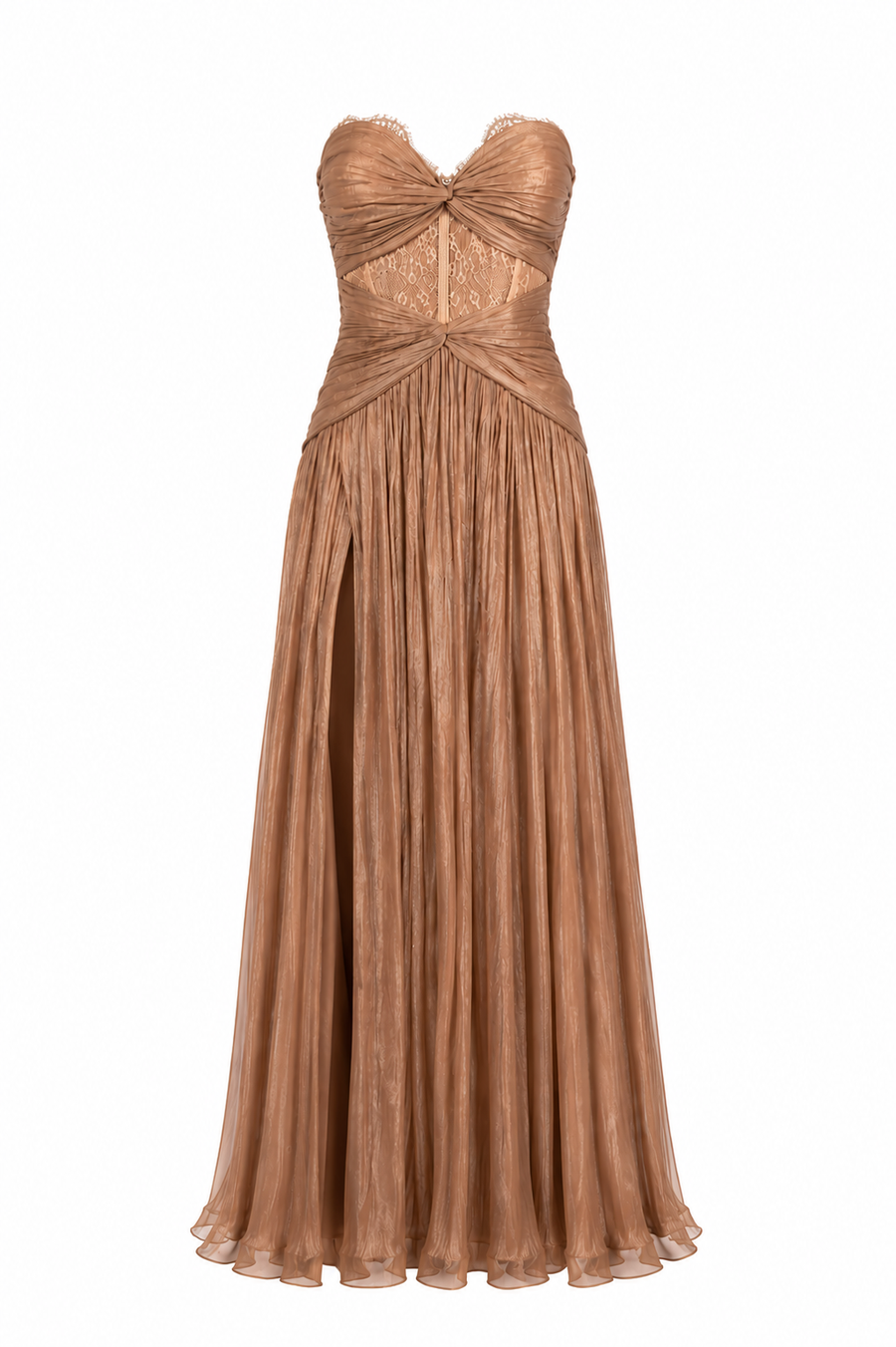 Rochie lunga din matase peliculizata si dantela Chantilly