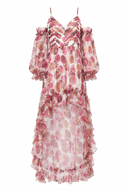 Asymmetrical silk dress with dropped shoulders