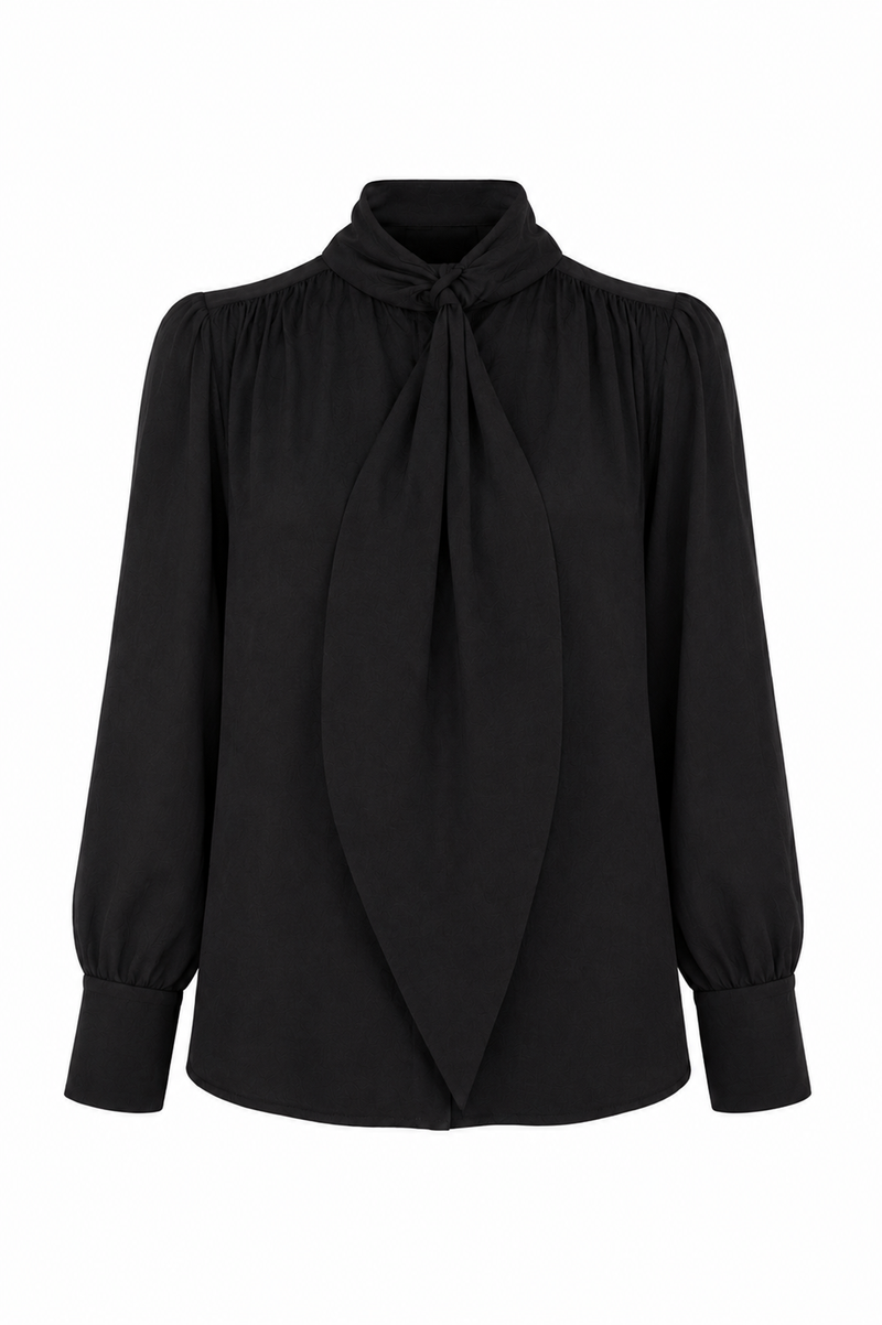 Camasa cu esarfa oversized black
