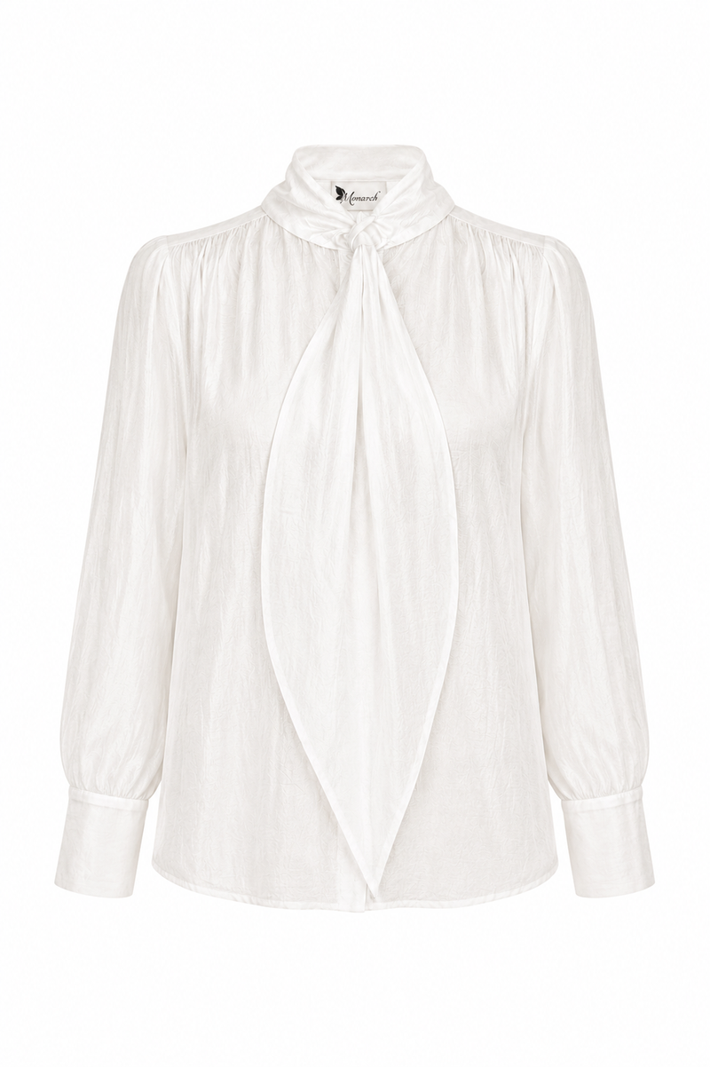 Camasa alba din shantung de matase cu esarfa oversized