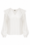Bluza cu decolteu in V si volane delicate din matase