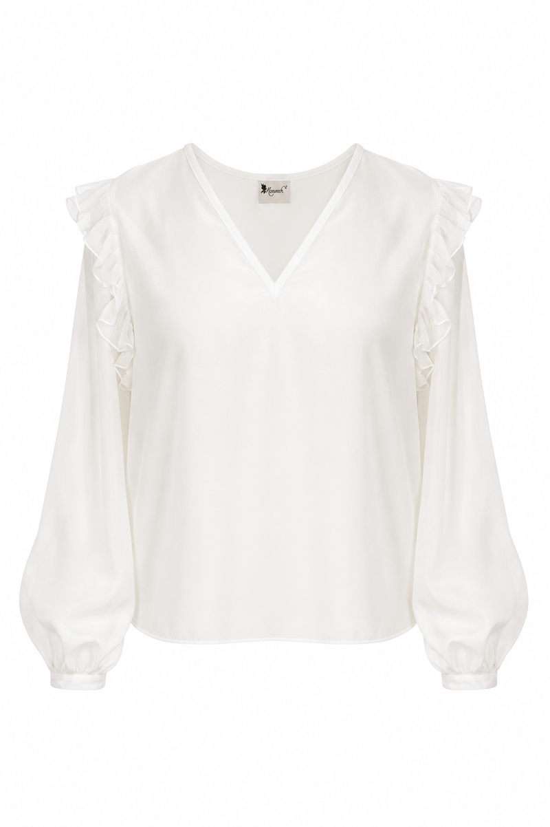 Bluza cu decolteu in V si volane delicate din matase