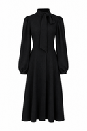 Rochie midi neagra cu funda si maneci bufante