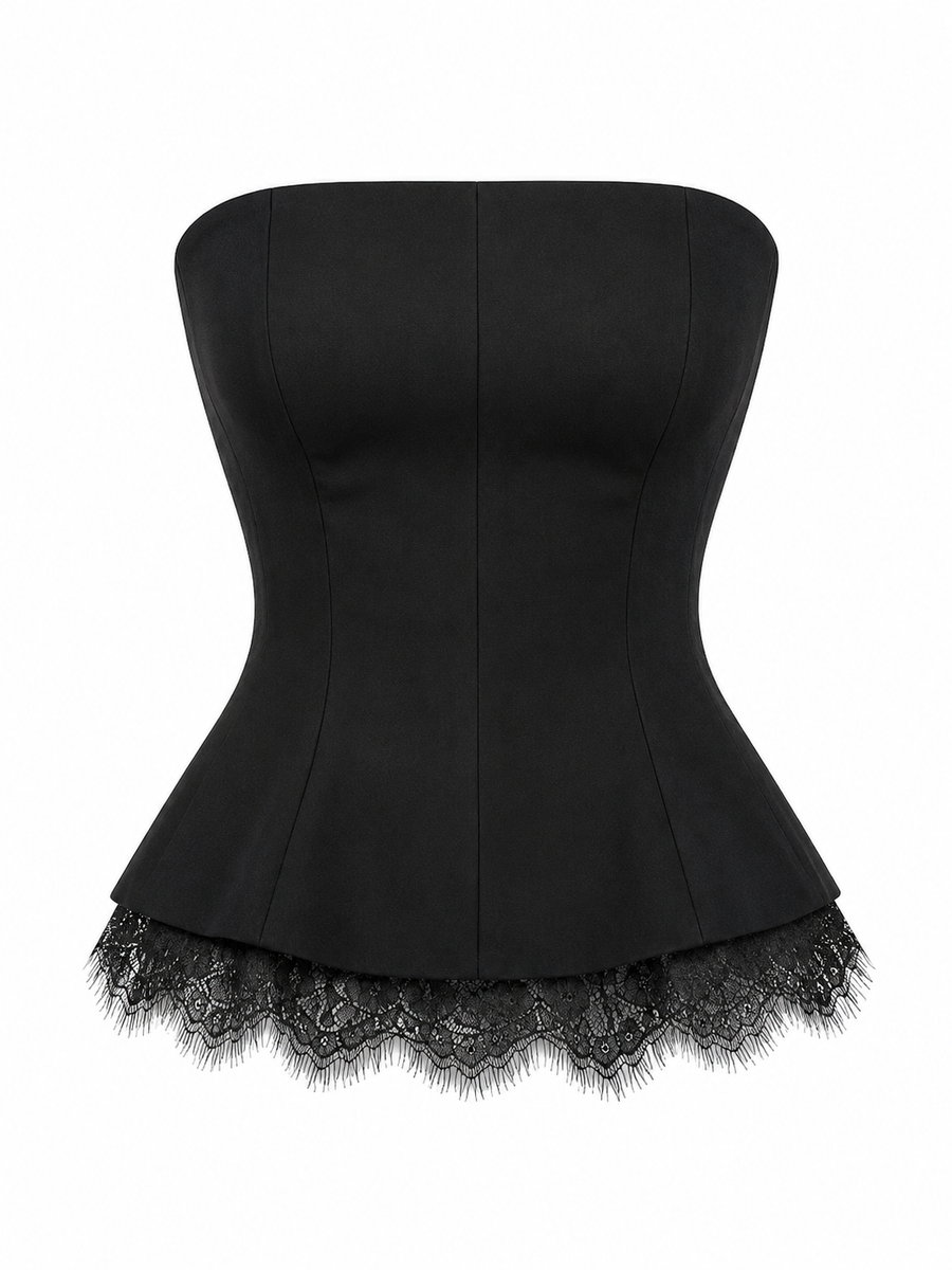 Corset negru cu detaliu din dantela