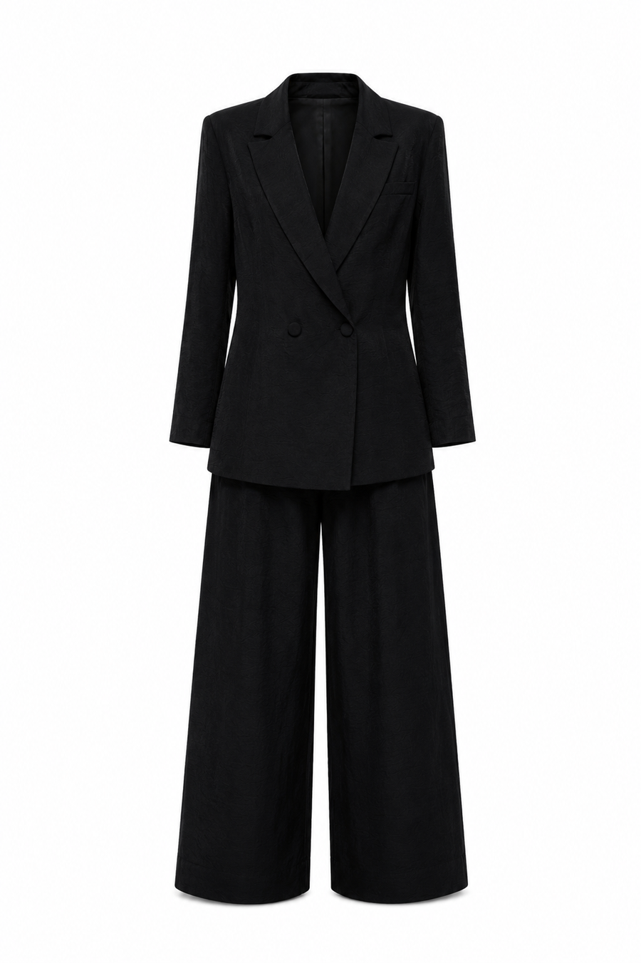 Costum din in cu pantalon si sacou lejer Black
