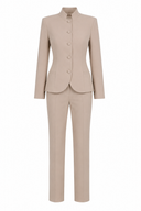 Costum bej cu guler tunica si pantaloni conici