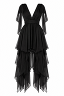 Black dress with asymmetrical scarves