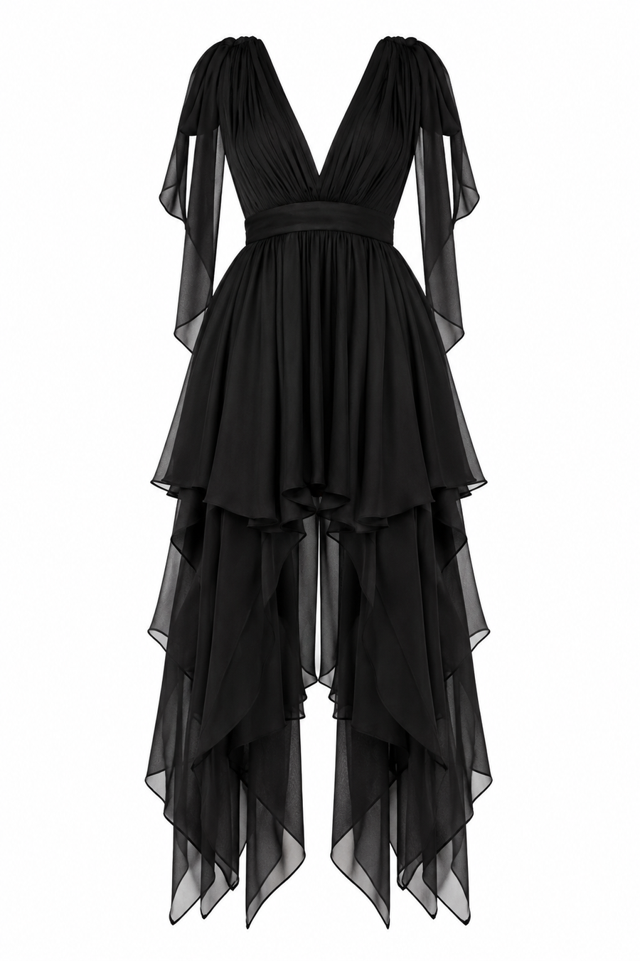 Rochie neagra cu esarfe asimetrice