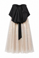 Filmed silk dress with oversized bow