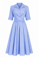 Rochie midi din bumbac cu matase si dungi fine