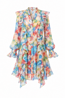 Rochie camasa cu volane asimetrice din voal de matase Baby Blue