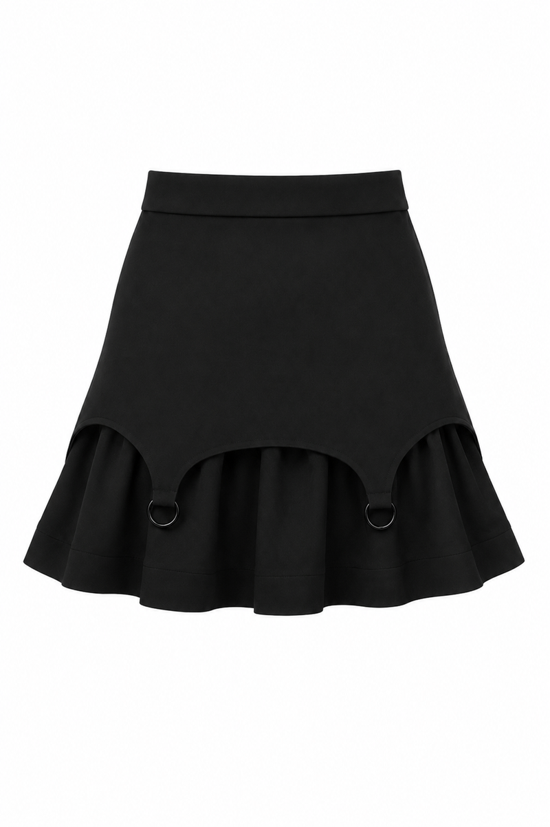 Fusta mini cu volan si detalii metalice Black