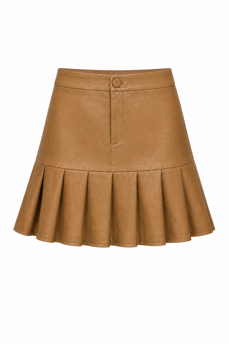 Fusta mini cu pliuri caramel