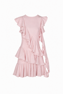 Rochie mini Pink asimetrica cu volane