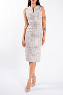 Rochie midi pastel din tweed cu guler inalt
