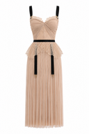 Silk dress with faux garter belt detail