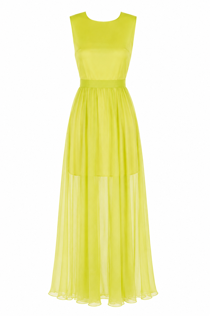 Rochie din voal cu amestec de matase si spate decupat lime
