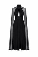 Rochie midi cu slit si esarfe tip capa