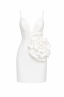 Rochie mini cu floare 3D si bretele subtiri