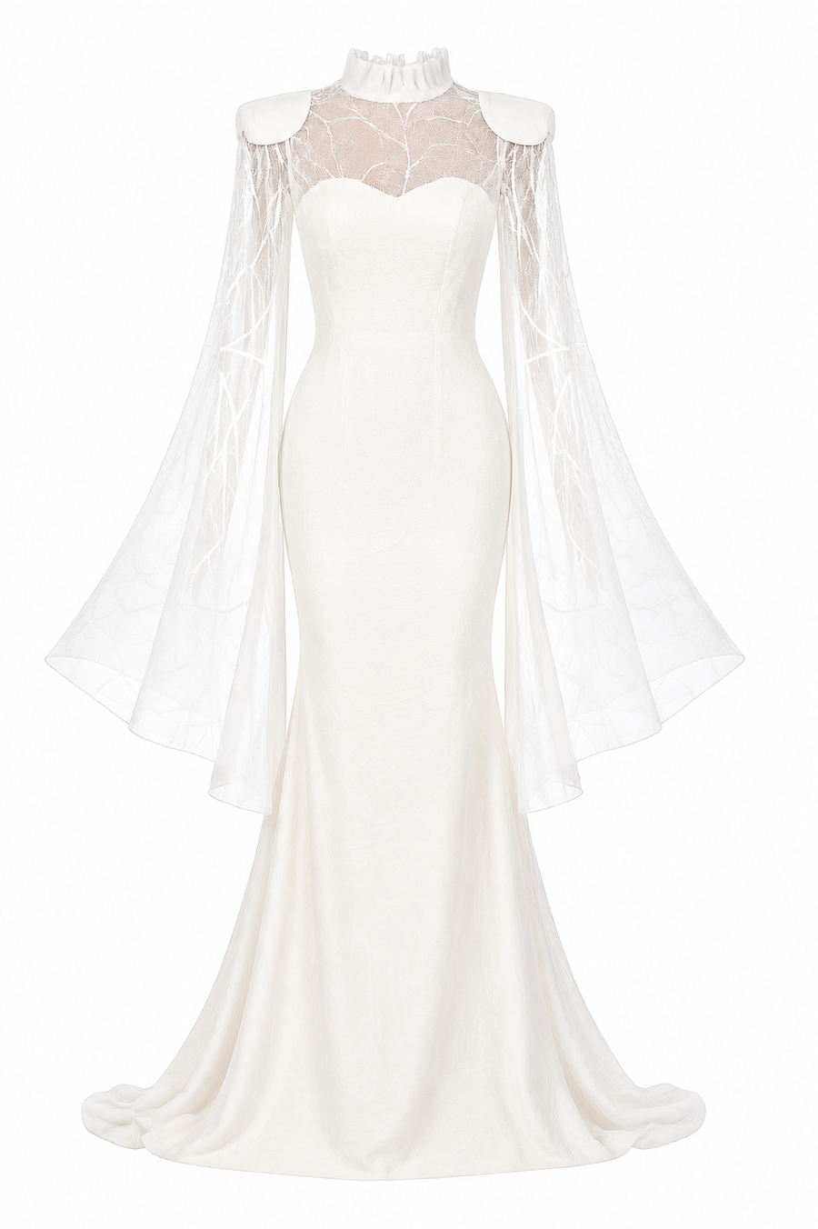Rochie sirena cu broderie accesorizata și maneci evazate