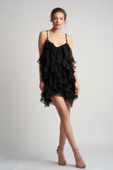 Rochie mini Lucky Black cu volane din amestec de matase