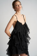 Rochie mini Lucky Black cu volane din amestec de matase