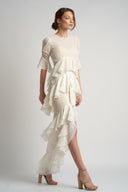 Rochie lunga cu volane  si corset integrat