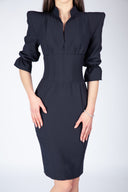 Rochie cambrata cu umeri structurati si detalii tip corset