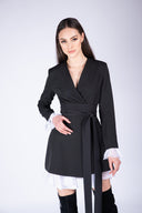 Rochie sacou cu volane din matase si cordon in talie