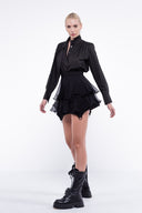 Camasa cu esarfa oversized black