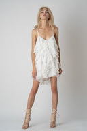 Rochie mini Lucky White cu volane din amestec de matase