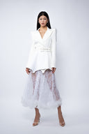 Fusta midi din dantela cu volan din tull White