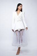 Sacou stil rochie Ringoux White cu umeri sculpturali