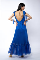 Rochie lunga vaporoasa din matase cu esarfe Blue