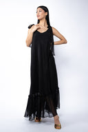 Rochie lunga vaporoasa din matase cu esarfe Black