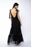 Rochie lunga vaporoasa din matase cu esarfe Black